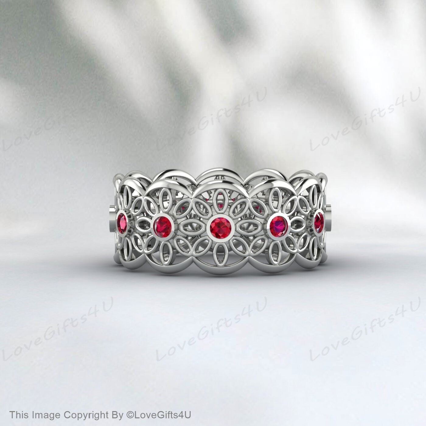 Red Ruby Eternity Band Ruby Lace Ring Ruby Flower Wedding Ring