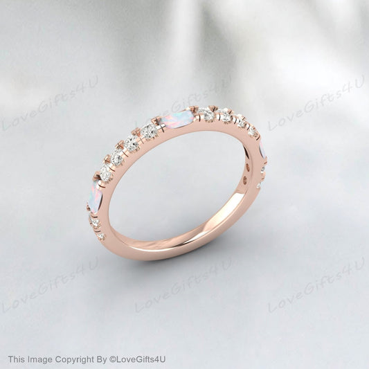 Baguette Opal Diamant Ehering für Frauen Oktober Geburtsstein Ringe