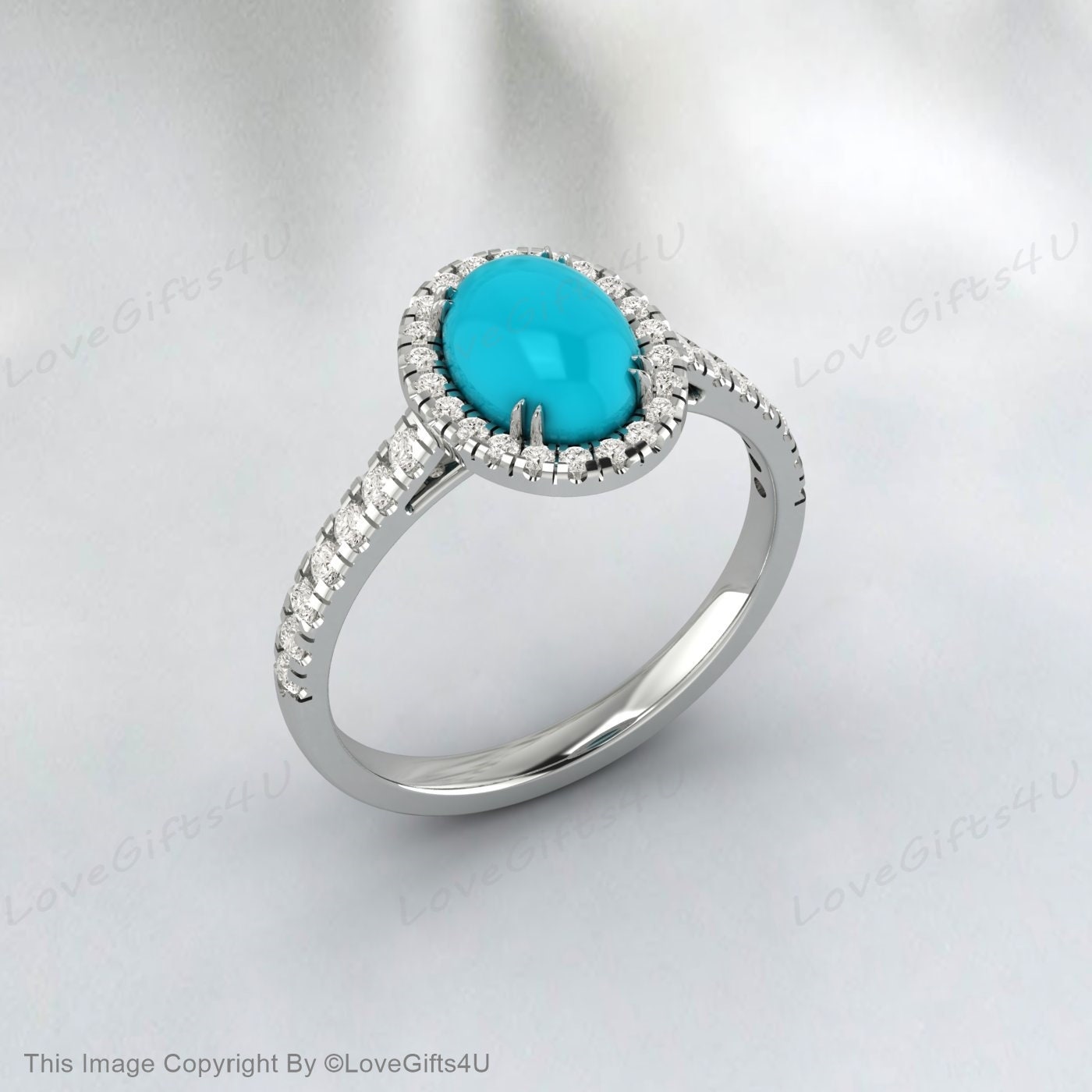 Round Cut Turquoise Engagement Ring Unique Bridal Anniversary Ring