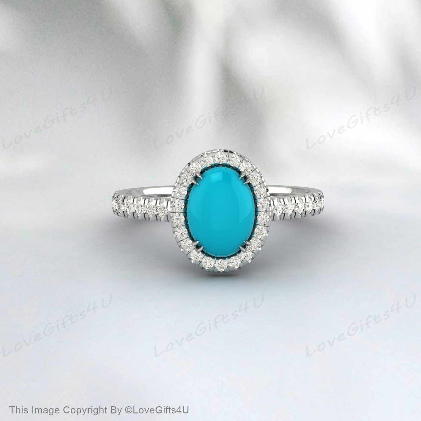 Round Cut Turquoise Engagement Ring Unique Bridal Anniversary Ring