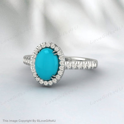 Round Cut Turquoise Engagement Ring Unique Bridal Anniversary Ring