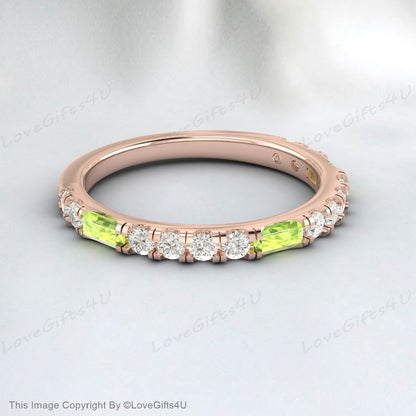 Baguette Tiny Peridot Ring Diamond Band Stacking Ring Mother's Ring