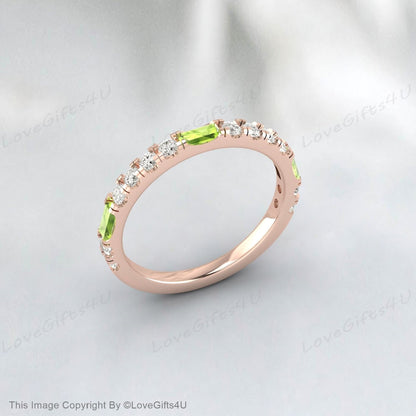 Baguette Tiny Peridot Ring Diamond Band Stacking Ring Mother's Ring