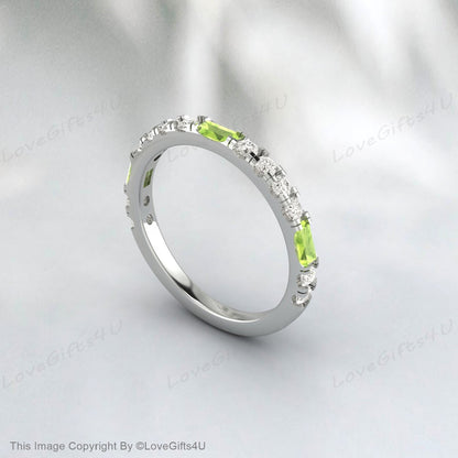 Baguette Tiny Peridot Ring Diamond Band Stacking Ring Mother's Ring