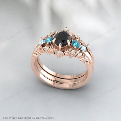 Bague de mariage en Onyx noir naturel, belle bague à fleurs, cadeau pour femme