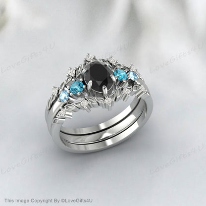 Bague de mariage en Onyx noir naturel, belle bague à fleurs, cadeau pour femme