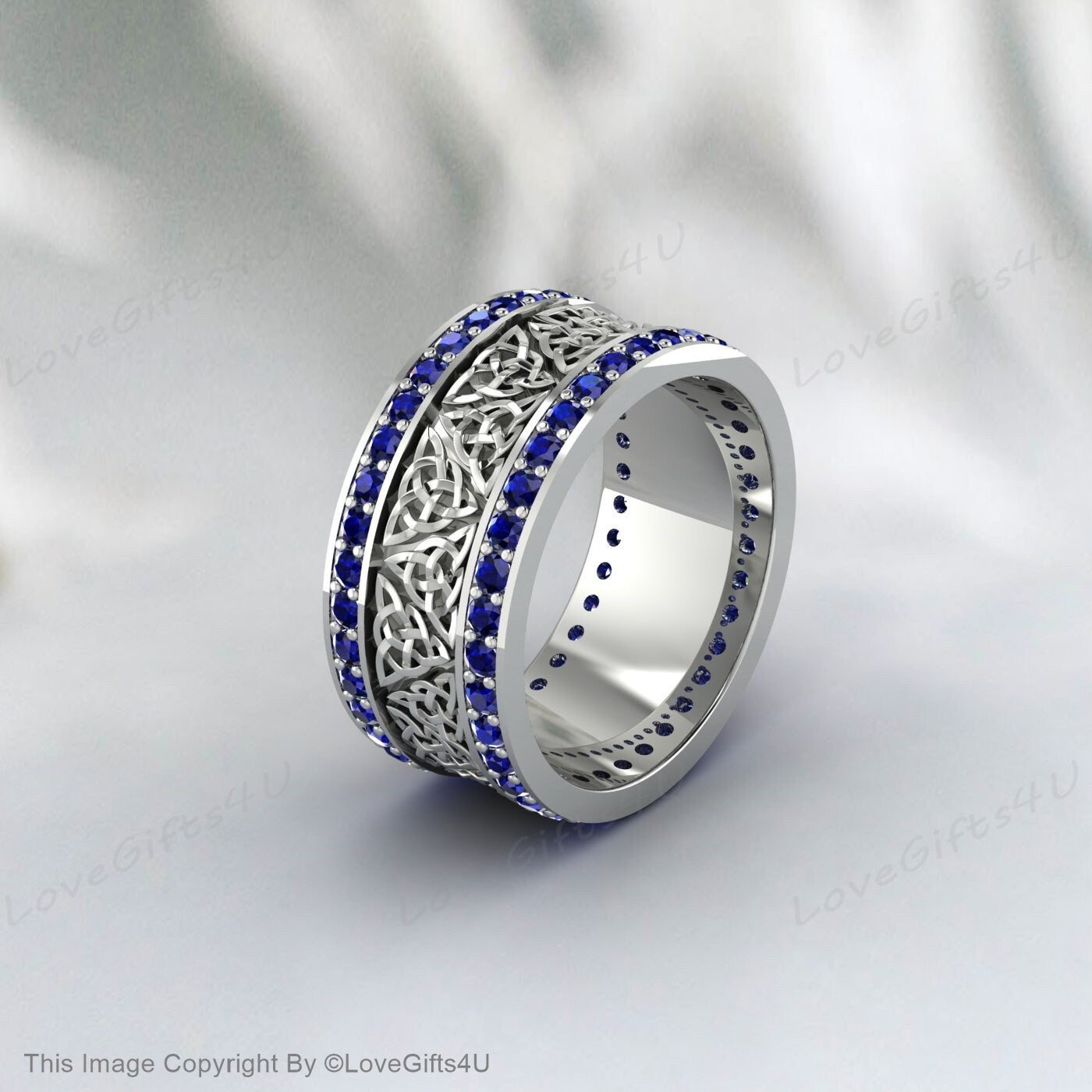 Bague de mariage celtique en argent sterling et saphir, bague infini unique