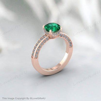 Silver Emerald Promise Ring Proposal Ring Anniversary Gift For Her