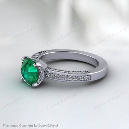 Silver Emerald Promise Ring Proposal Ring Anniversary Gift For Her