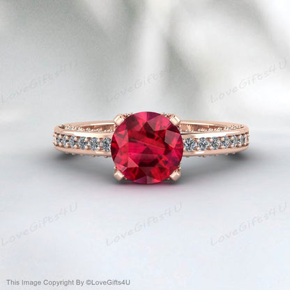 Round Cut Ruby Half Eternity Engagement Ring Bridal Promise Ring