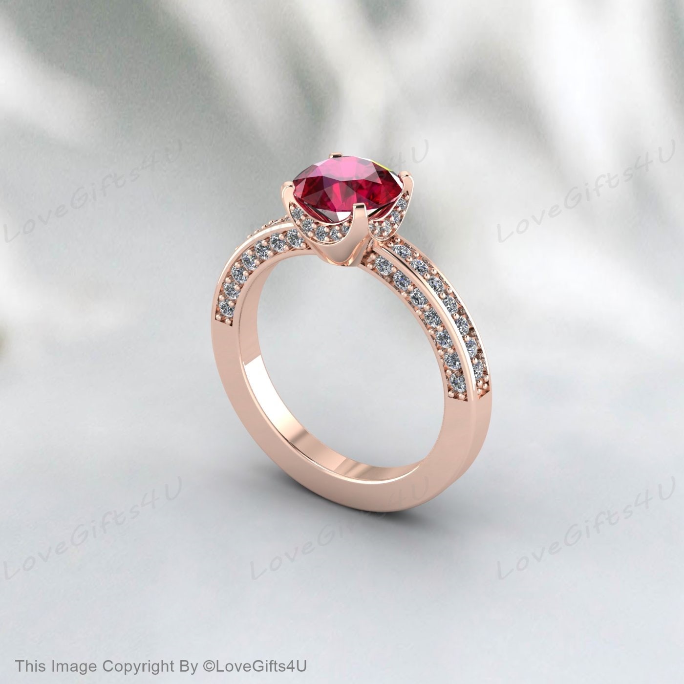 Round Cut Ruby Half Eternity Engagement Ring Bridal Promise Ring