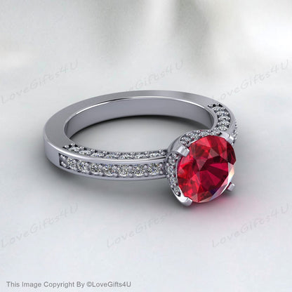 Round Cut Ruby Half Eternity Engagement Ring Bridal Promise Ring