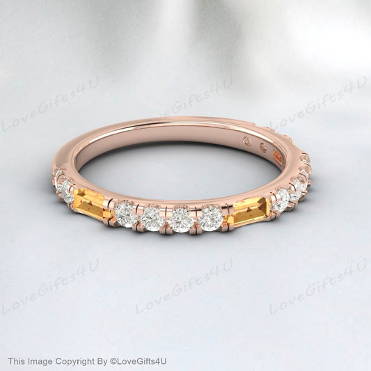 Baguette Citrin und Diamant Eternity Ehering Jubiläumsring