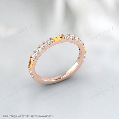 Baguette Citrine And Diamond Eternity Wedding Ring Anniversary Ring