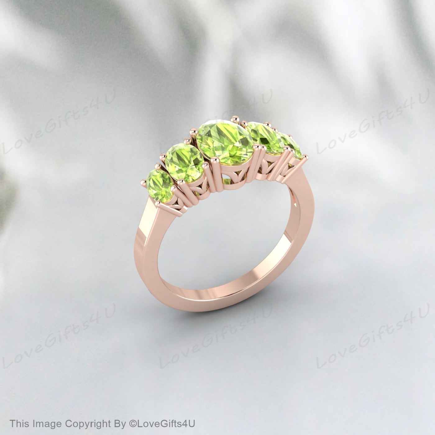 Bague péridot naturelle de coupe ovale, bague de mariée en argent plaqué or rose