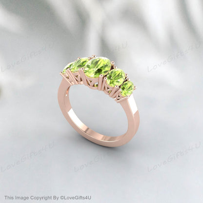 Natural Oval Cut Peridot Ring In Rose Gold Plated Silver Bridal Ring