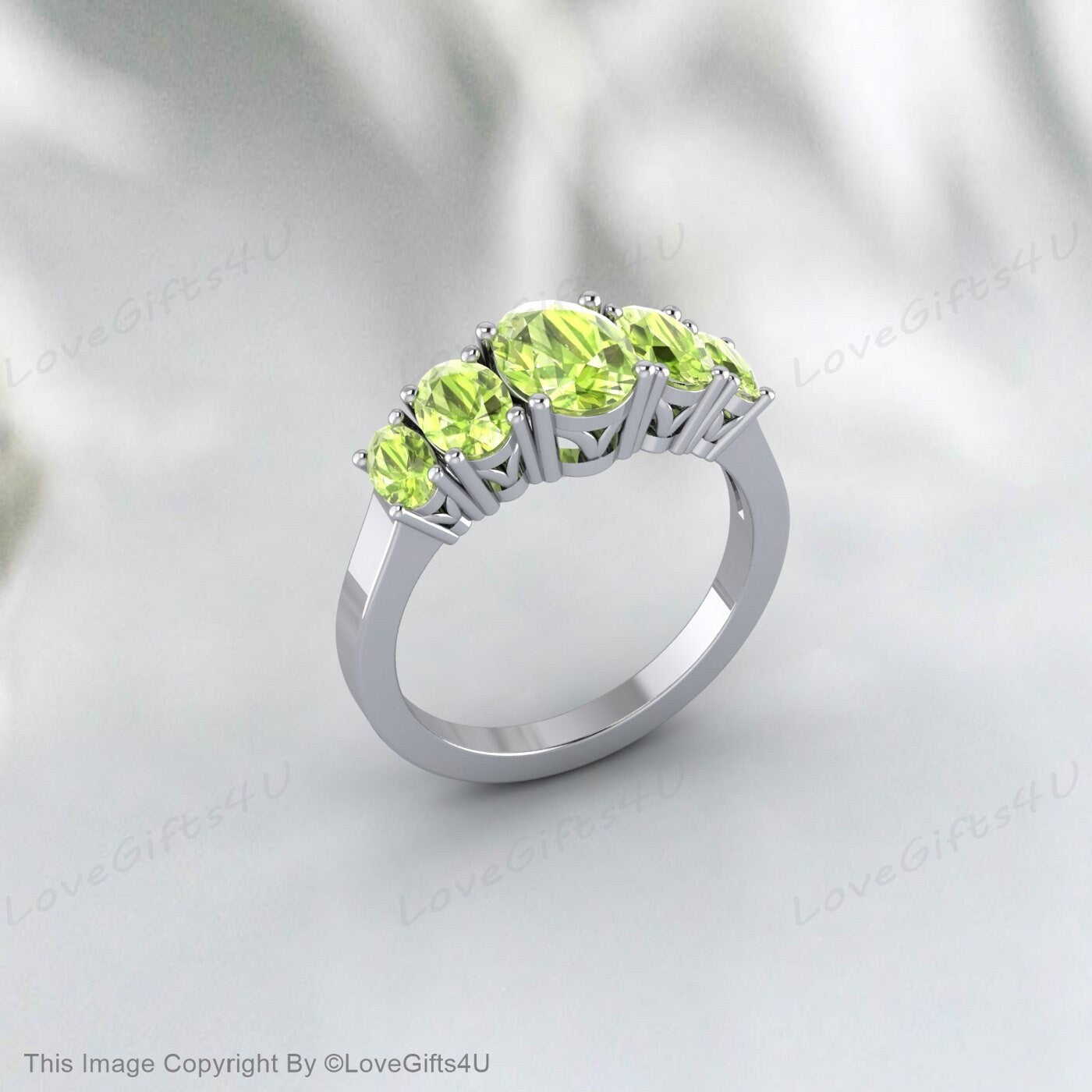 Natural Oval Cut Peridot Ring In Rose Gold Plated Silver Bridal Ring