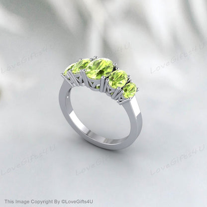 Natural Oval Cut Peridot Ring In Rose Gold Plated Silver Bridal Ring