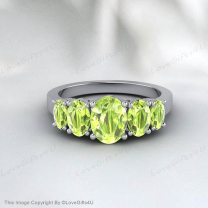 Natural Oval Cut Peridot Ring In Rose Gold Plated Silver Bridal Ring