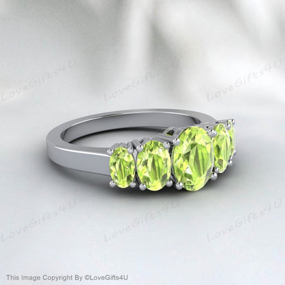 Natural Oval Cut Peridot Ring In Rose Gold Plated Silver Bridal Ring