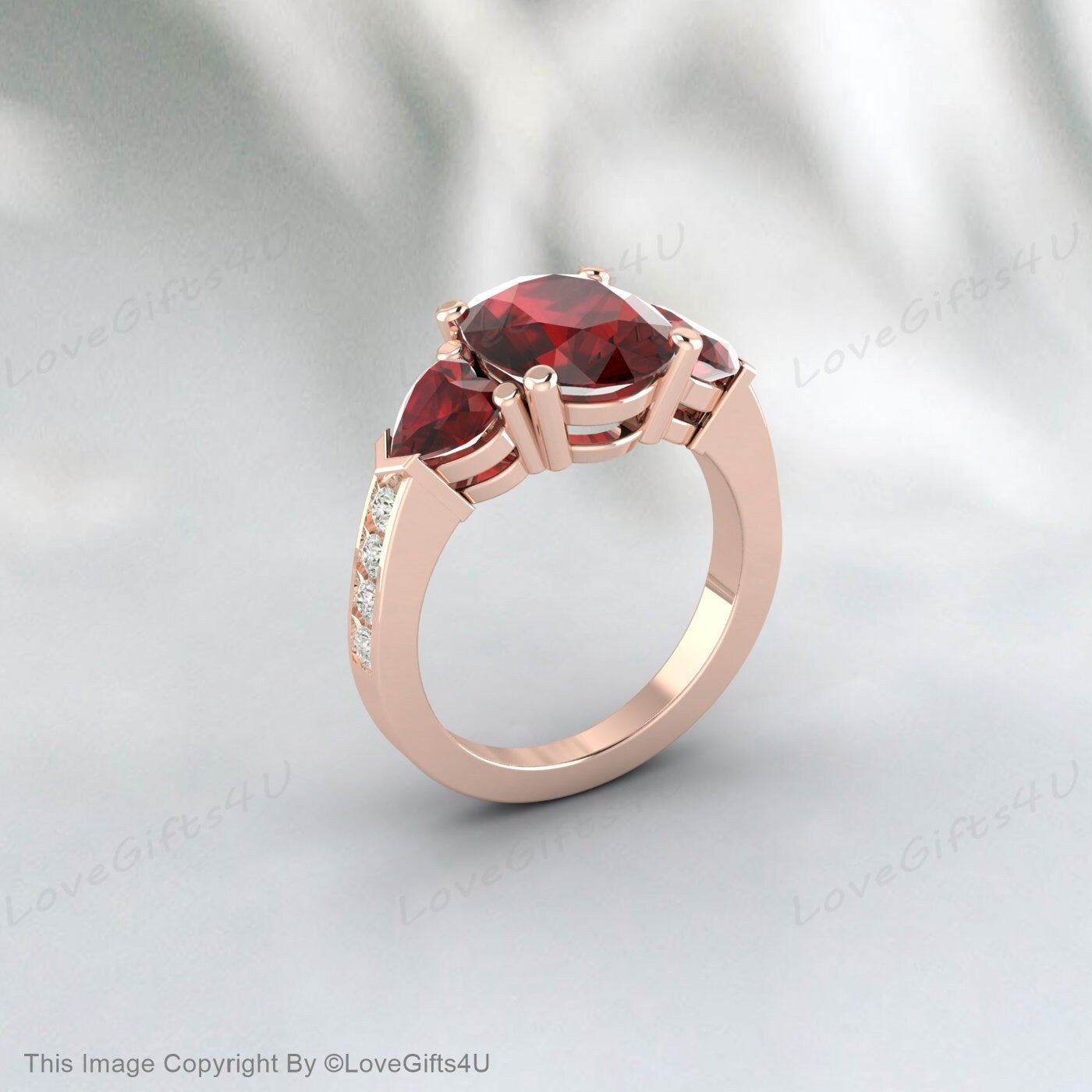 Red Garnet Ring, Three Stone Ring, 925 Sterling Silver, January Birthstone Ring,Vintage Ring, Gift For Women, Red Gemstone Ring, Oval Cut