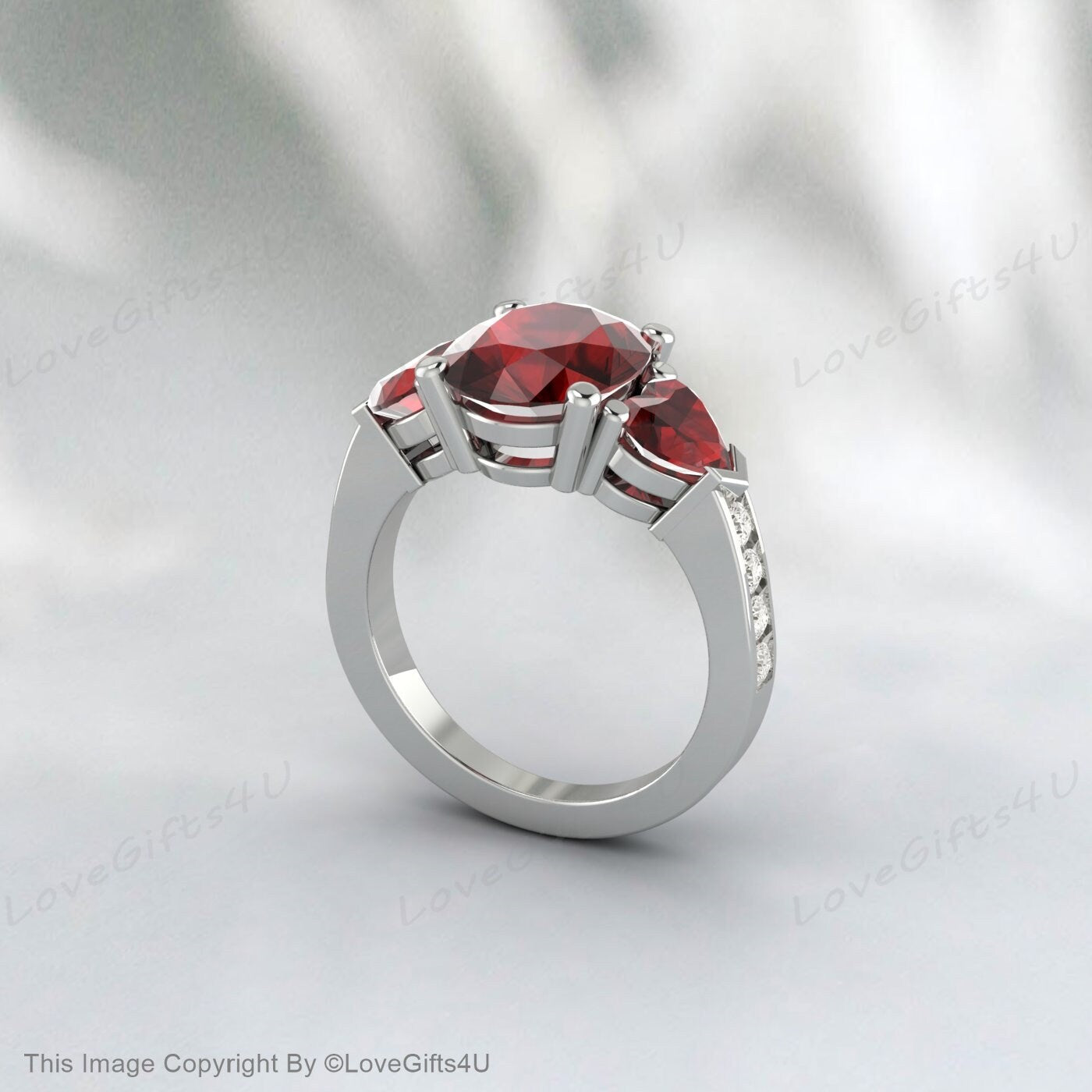 Bague grenat rouge, bague à trois pierres, argent sterling 925, bague en pierre de naissance de janvier, bague vintage, cadeau pour femmes, bague en pierre précieuse rouge, coupe ovale