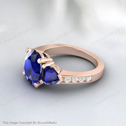 Silver Blue Sapphire Oval Cut September Birthstone Engagement Ring