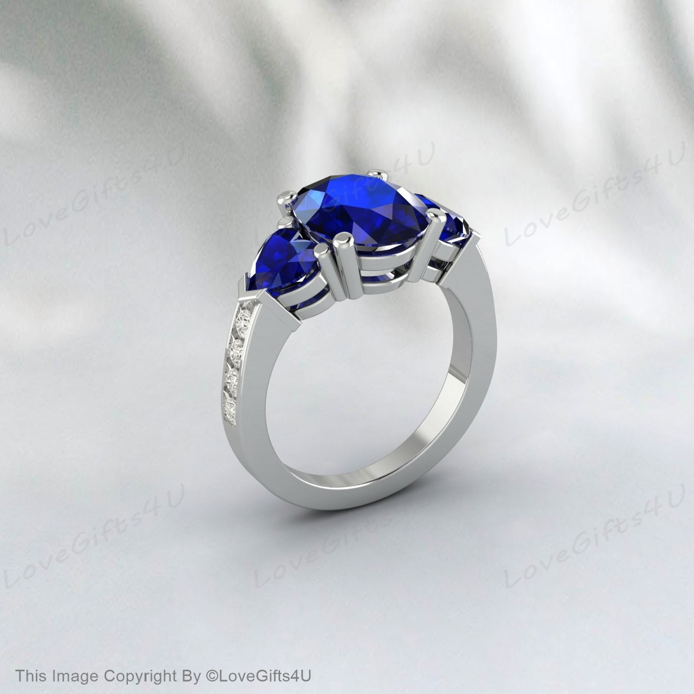 Bague de fiançailles en argent et saphir bleu, taille ovale, pierre de naissance de septembre