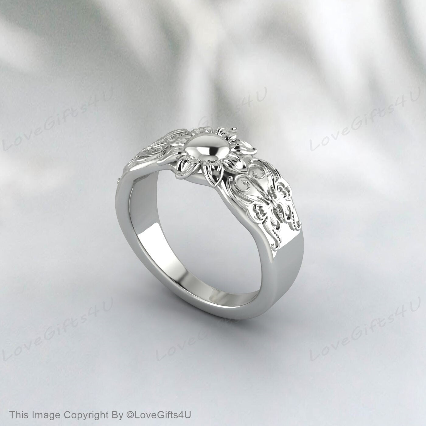 Silver Flower Garden Bouquet Promise Ring Wedding  Band  For Women