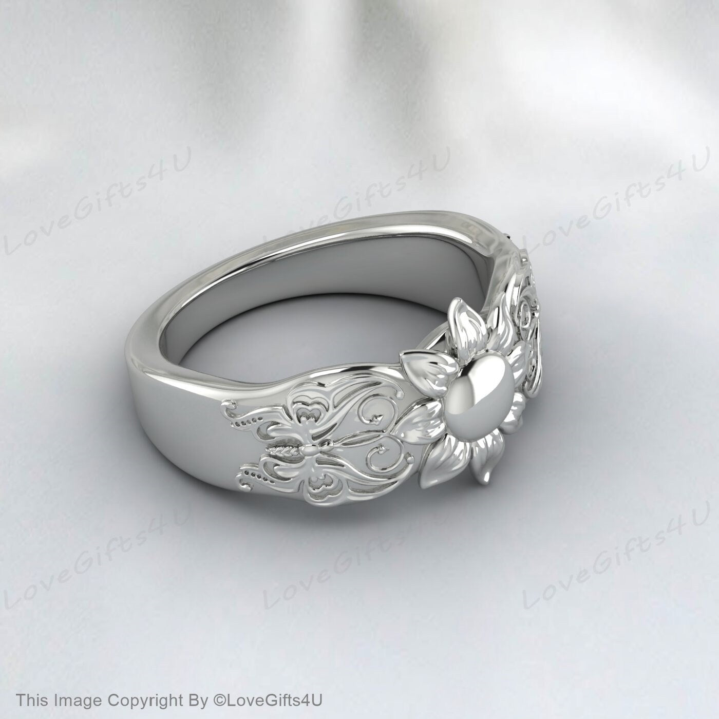 Silver Flower Garden Bouquet Promise Ring Wedding  Band  For Women