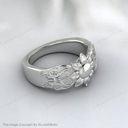 Bague de promesse de bouquet de jardin de fleurs en argent, alliance pour femmes