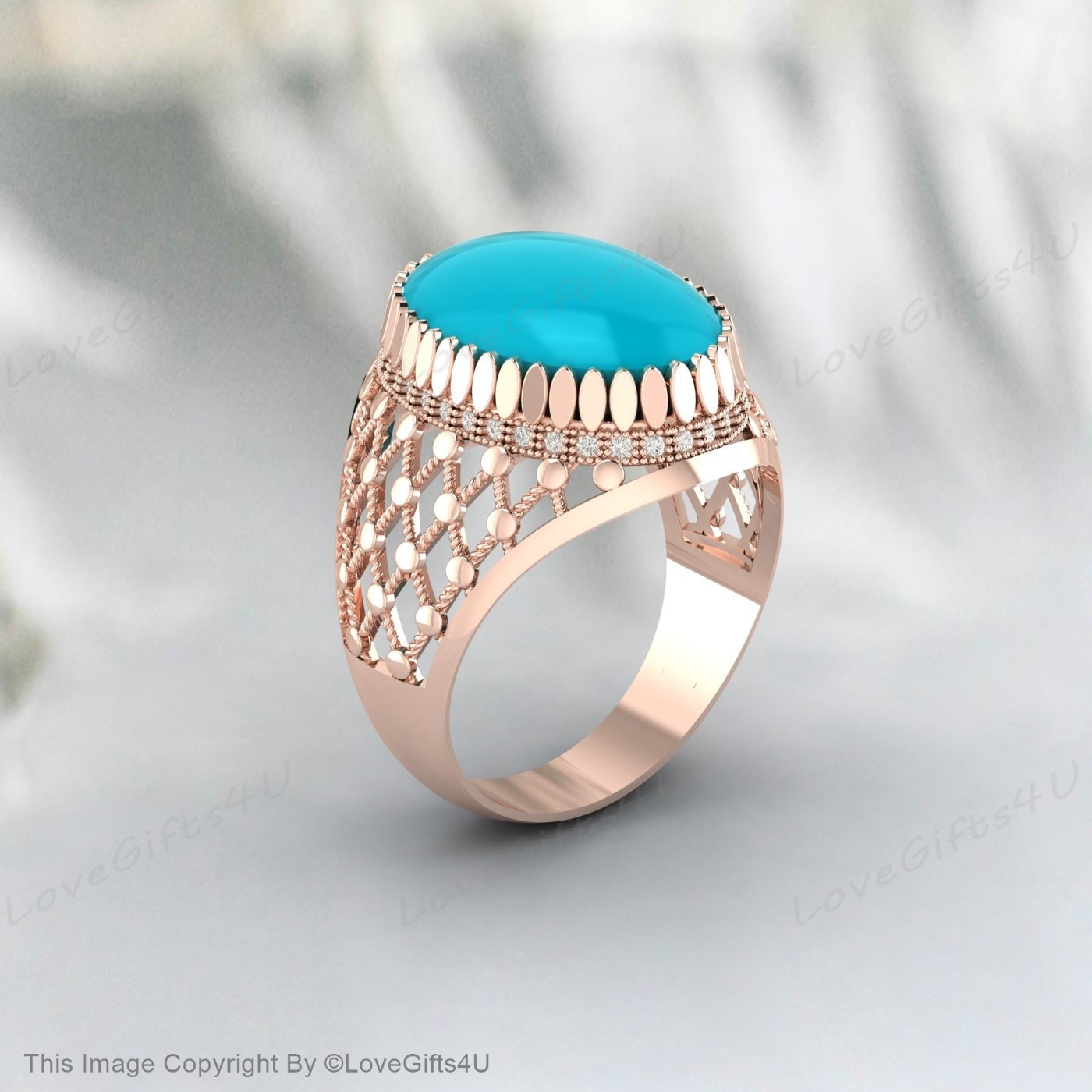 Bague homme grande Turquoise Nishapuri naturel Feroza argent filigrane bague