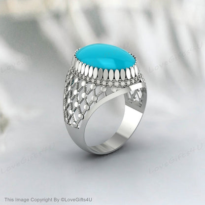 Bague homme grande Turquoise Nishapuri naturel Feroza argent filigrane bague