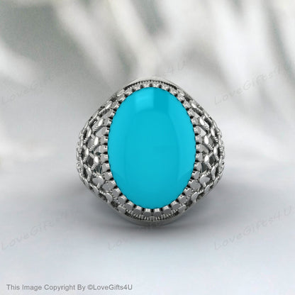 Bague homme grande Turquoise Nishapuri naturel Feroza argent filigrane bague