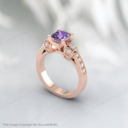 Princess Cut Amethyst Ring Engagement Ring Anniversary Gift For Her