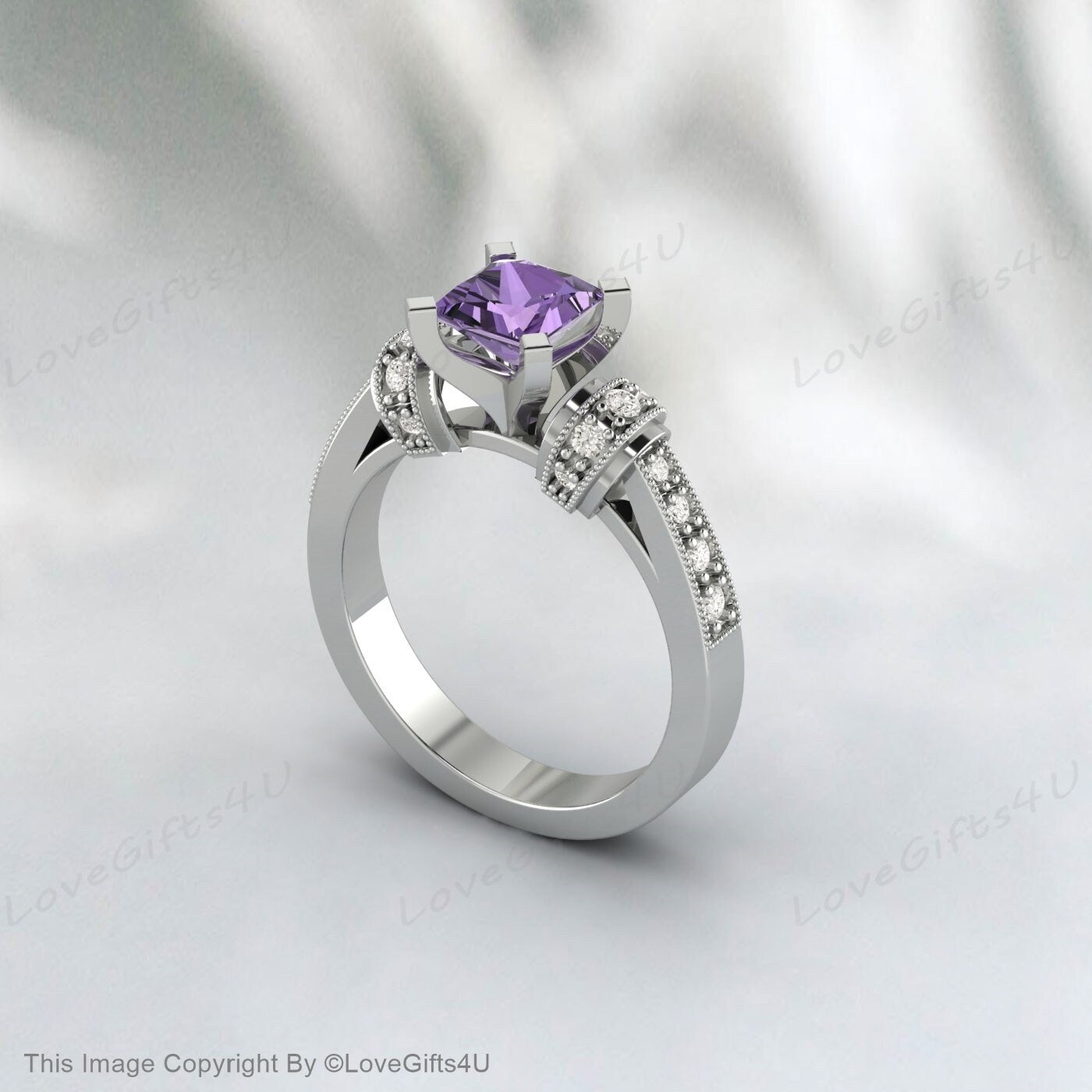 Princess Cut Amethyst Ring Engagement Ring Anniversary Gift For Her