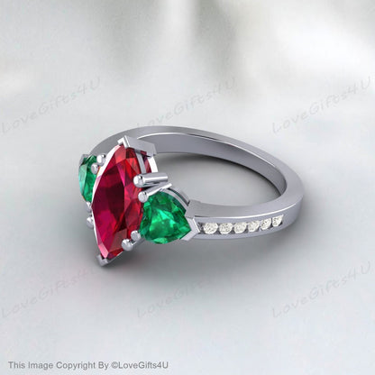 Trillion Emerald Ring Marquise Ruby Engagement Ring Anniversary Ring