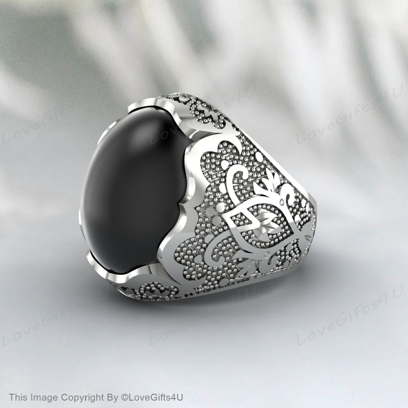 Mens Handmade Black Onyx Gemstone Silver Men Ring Gift For Husband