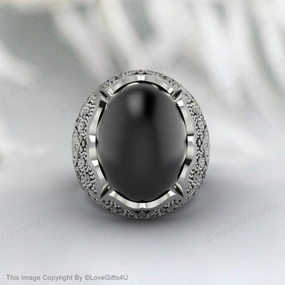 Mens Handmade Black Onyx Gemstone Silver Men Ring Gift For Husband