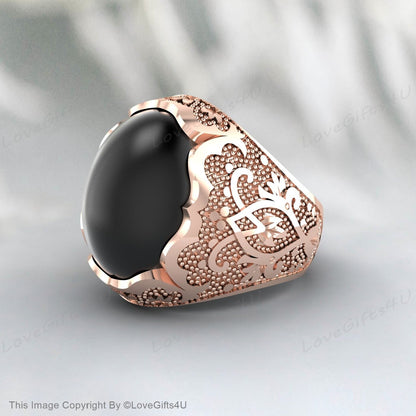 Mens Handmade Black Onyx Gemstone Silver Men Ring Gift For Husband