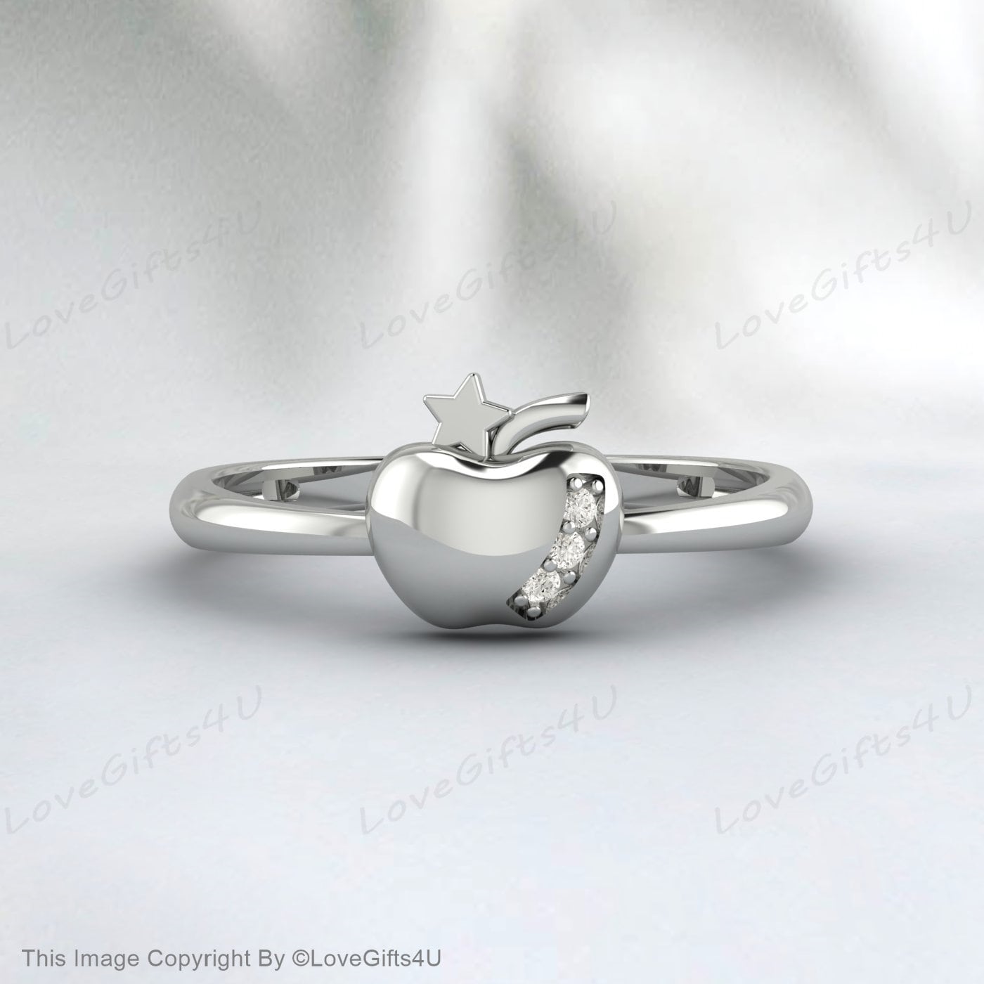 Sterling Silver Apple Logo Ring 925 Apples Fruit Ring For Woman