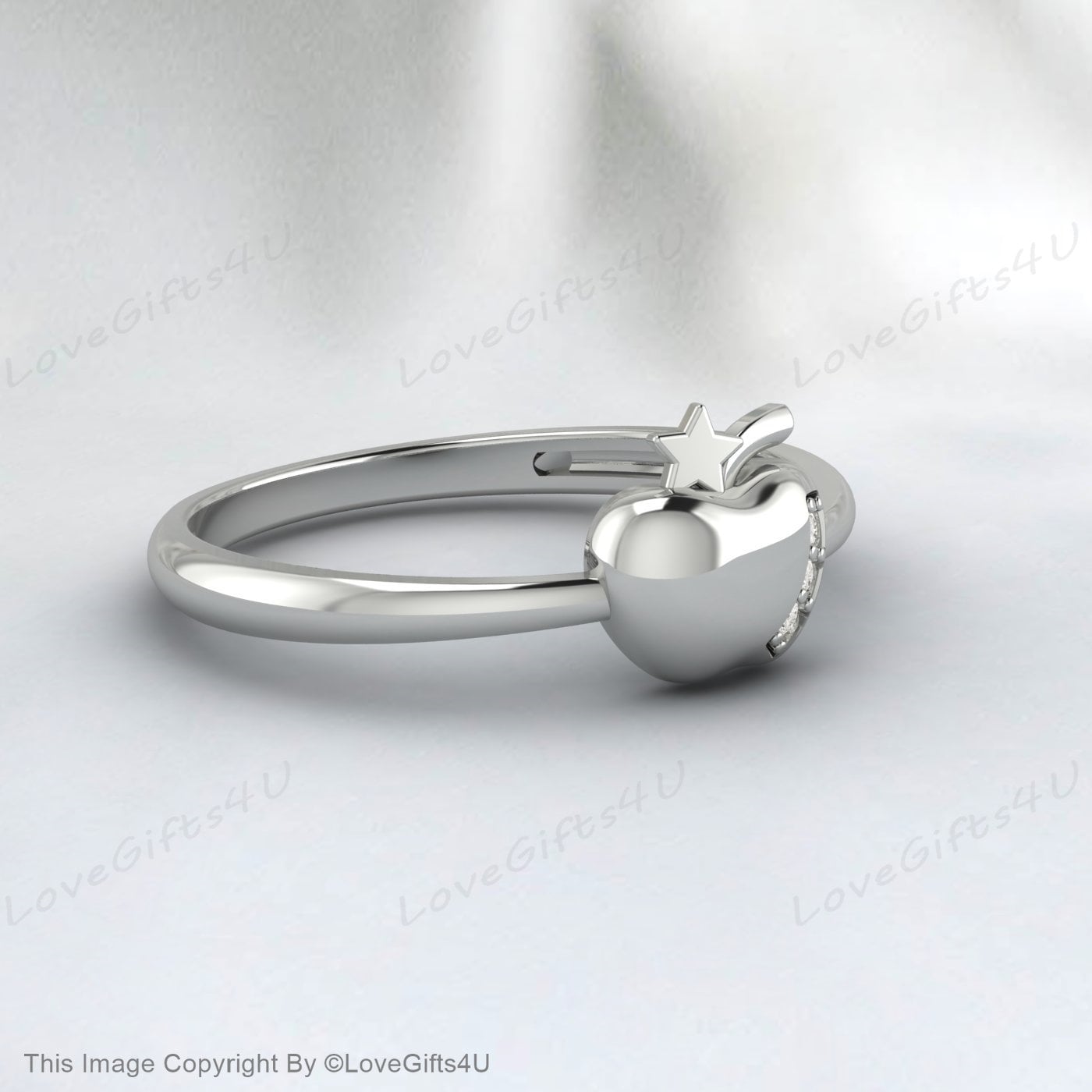 Sterling Silver Apple Logo Ring 925 Apples Fruit Ring For Woman