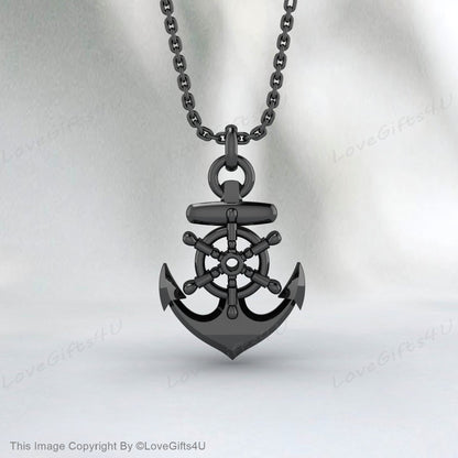 Black Anchor Necklace, Sailor Silver Pendant, Anchor Pendant for Men, Silver Anchor Necklace, Sailor Silver Pendant, Anchor Pendant for Men