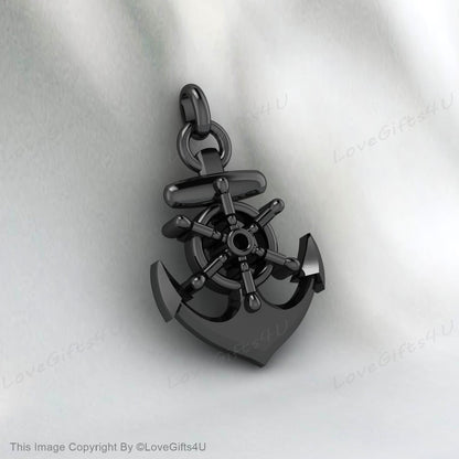 Black Anchor Necklace, Sailor Silver Pendant, Anchor Pendant for Men, Silver Anchor Necklace, Sailor Silver Pendant, Anchor Pendant for Men