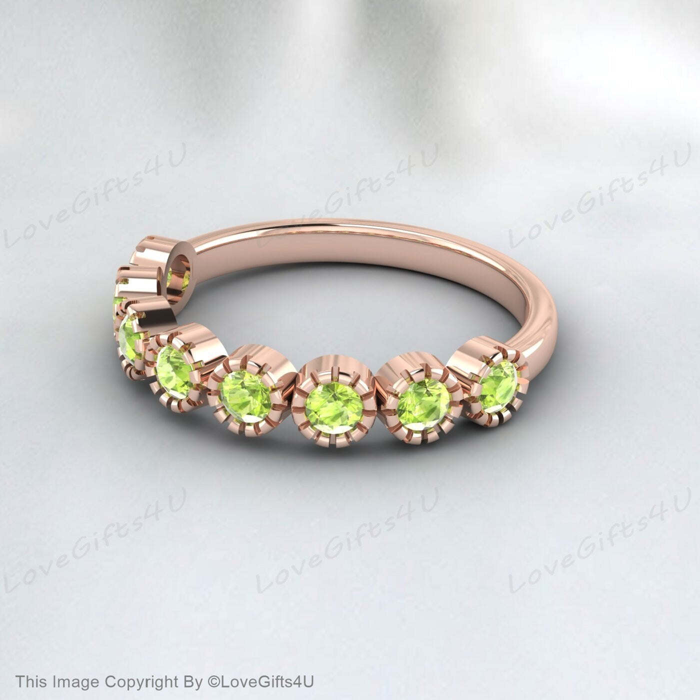 Dainty peridot wedding ring 14k rose gold wedding band half eternity green peridot band matching stacking ring bridal promise gift for women