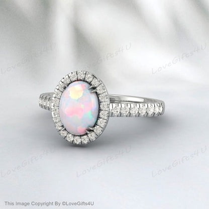 Dainty White Opal Engagement Ring Rose Gold Vintage Moissanite Ring