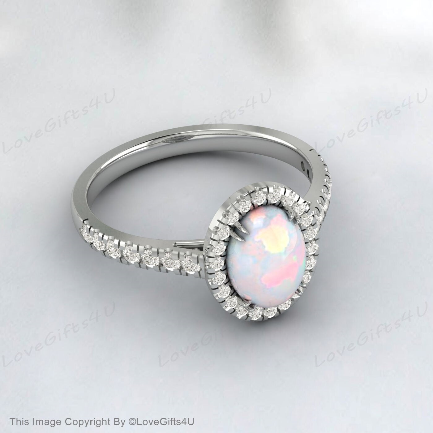 Dainty White Opal Engagement Ring Rose Gold Vintage Moissanite Ring