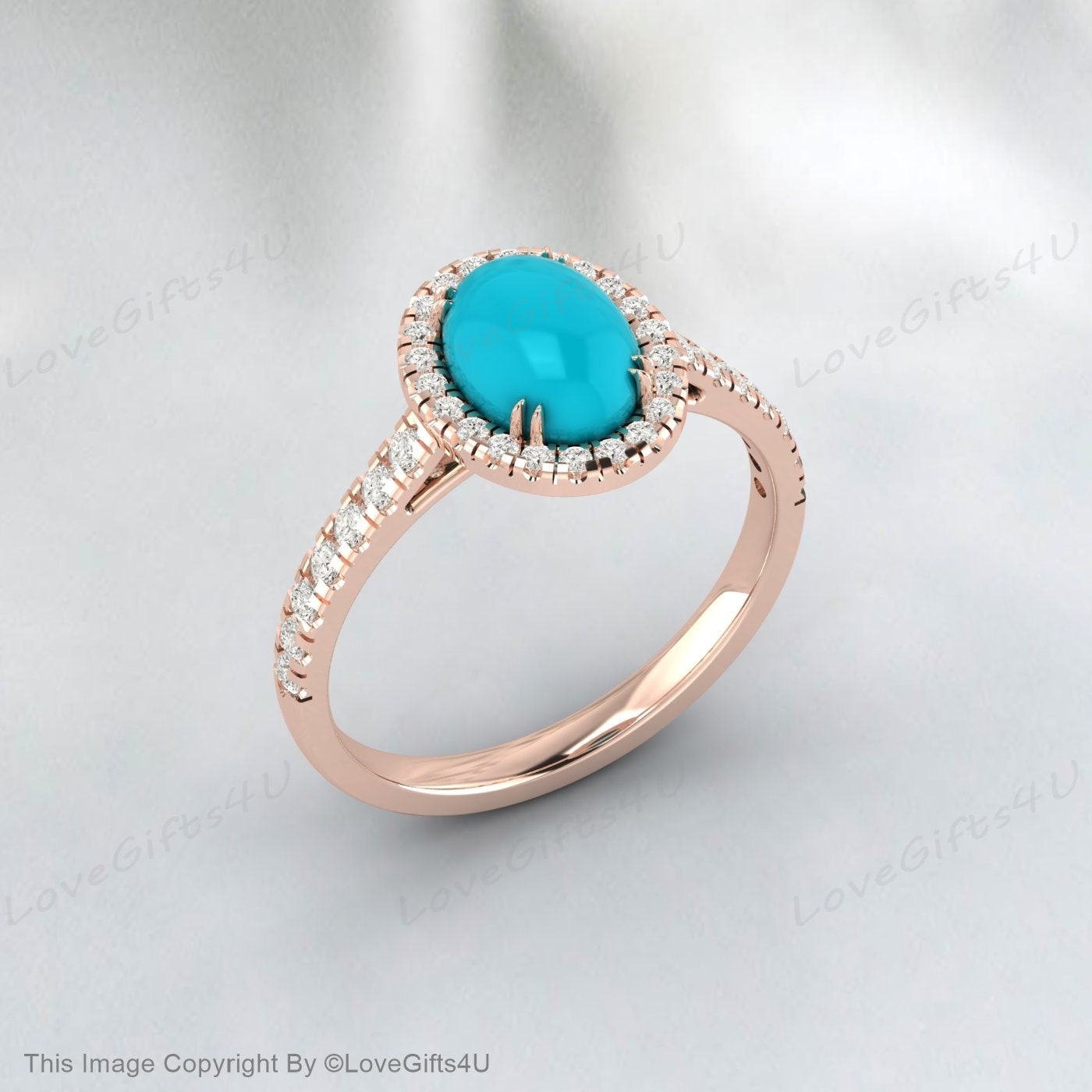 Round Cut Turquoise Engagement Ring Unique Bridal Anniversary Ring