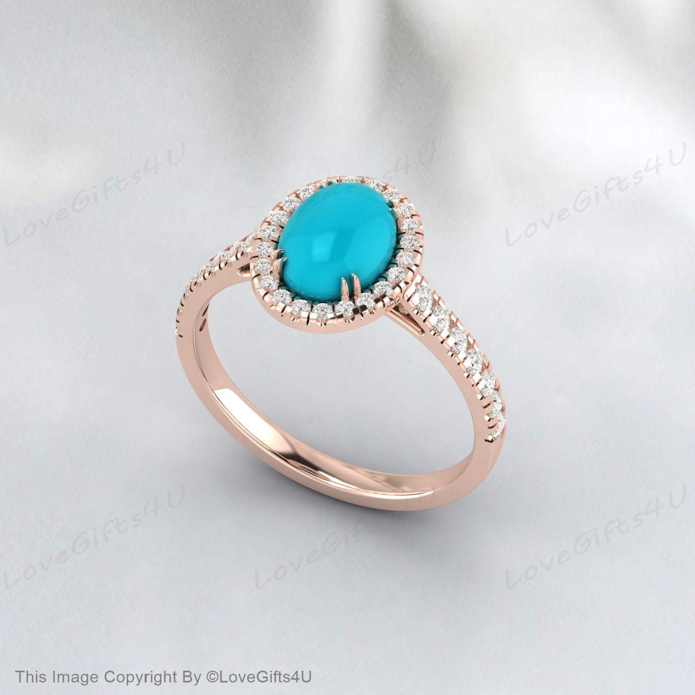 Round Cut Turquoise Engagement Ring Unique Bridal Anniversary Ring