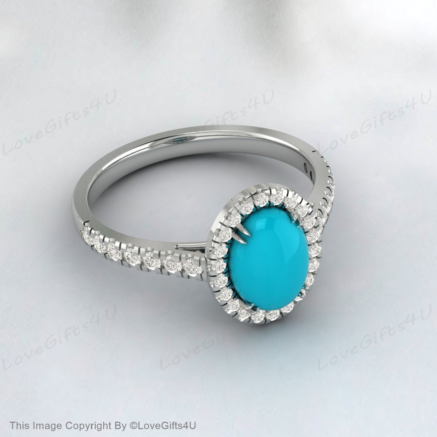 Round Cut Turquoise Engagement Ring Unique Bridal Anniversary Ring